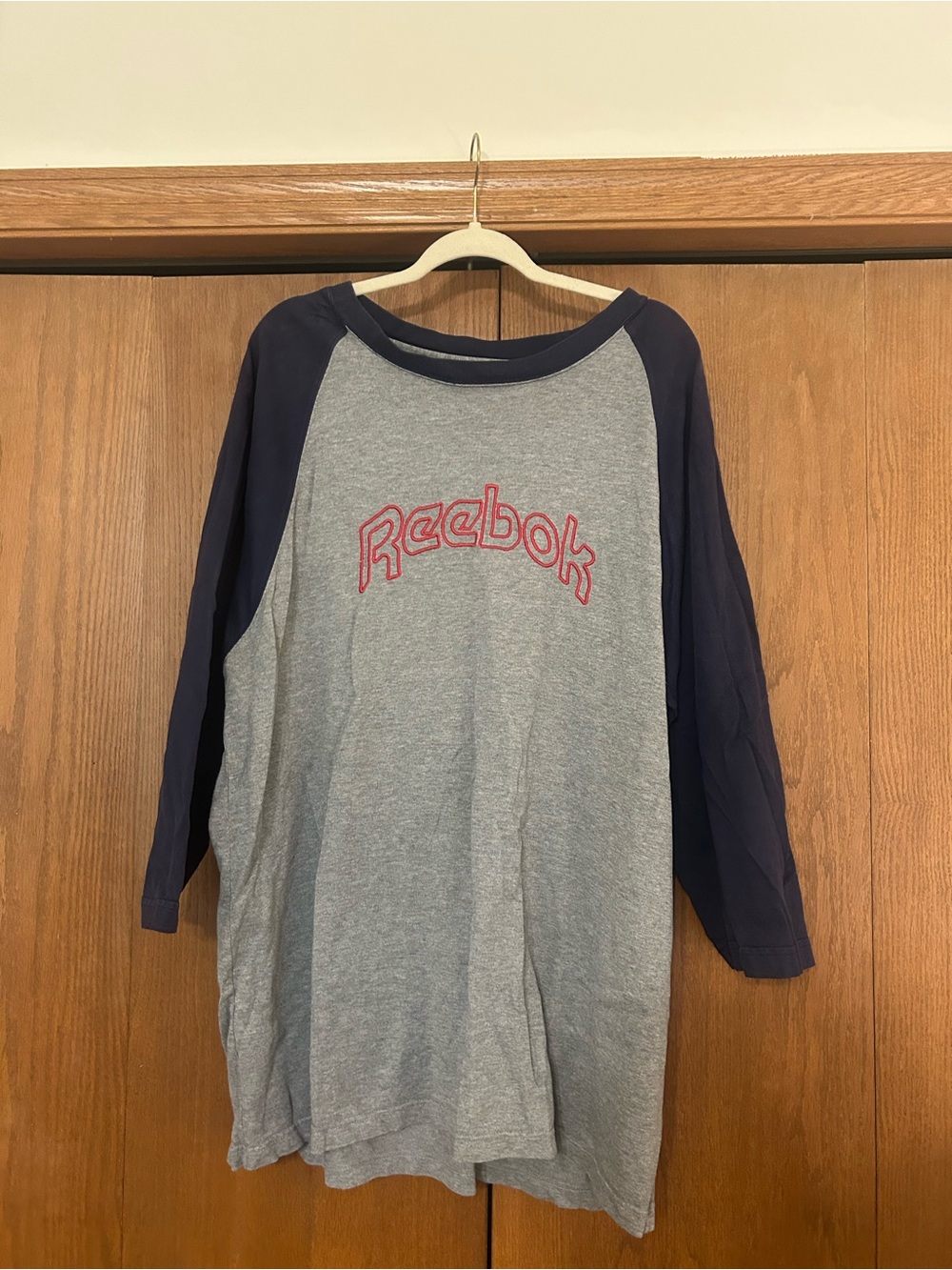 Reebok Grey with Navy Baseball Tee with Embroidered Logo